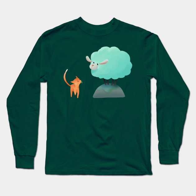 Lamb Sheep meets Kitty Cat: An Unexpected Friendship Long Sleeve T-Shirt by banditotees